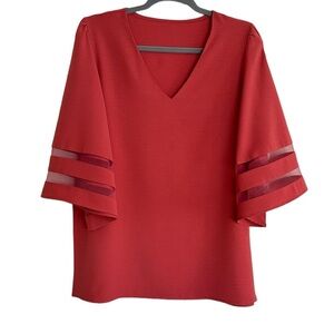 Women's  V Neck Mesh Panel Blouse  Size M